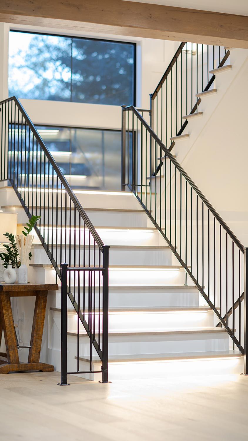 Modern staircase illuminated with built-in LED lighting