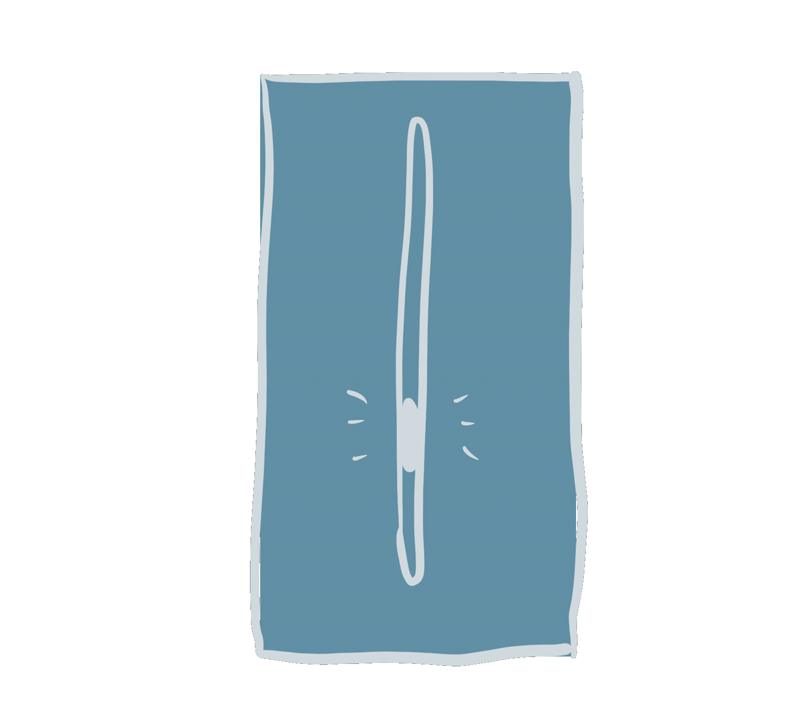 A simple line-drawing of a tall, narrow rectangular device (like a slim wall switch) with a small oval in its center, outlined in light blue against a dark background.