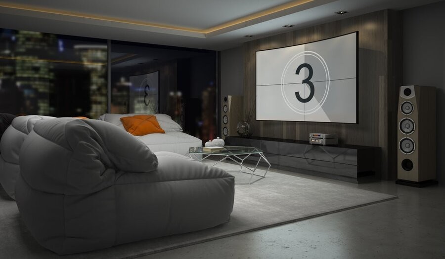 A media room featuring solutions from a professional audio-video installation.